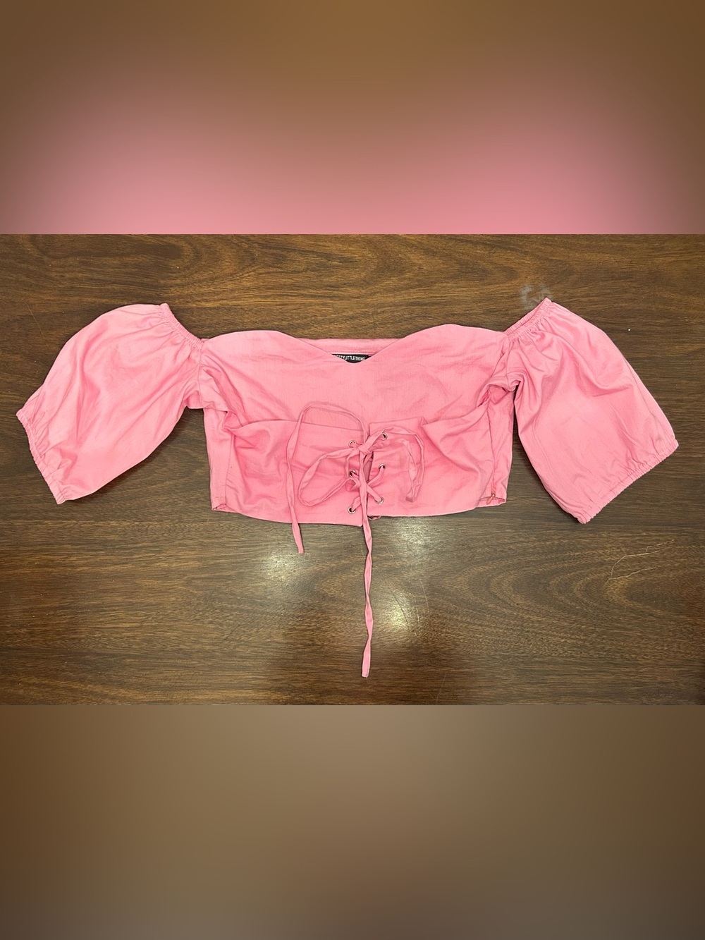 PrettyLittleThing Rose Pink Puff Sleeve Lace-Up Crop Top